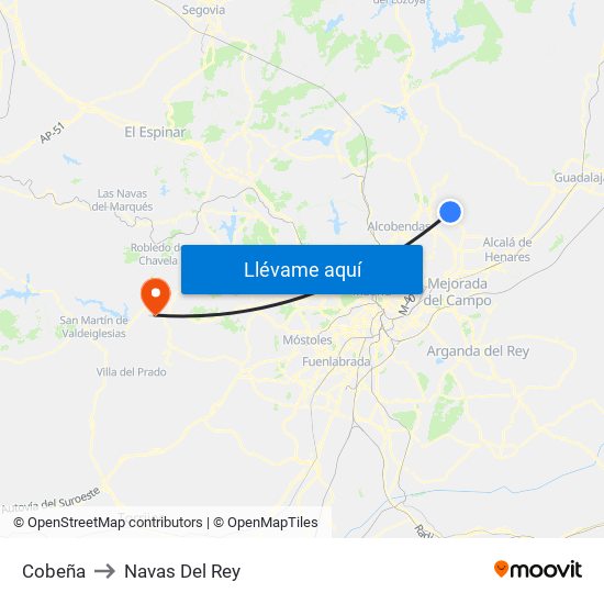 Cobeña to Navas Del Rey map
