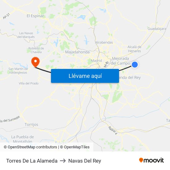 Torres De La Alameda to Navas Del Rey map