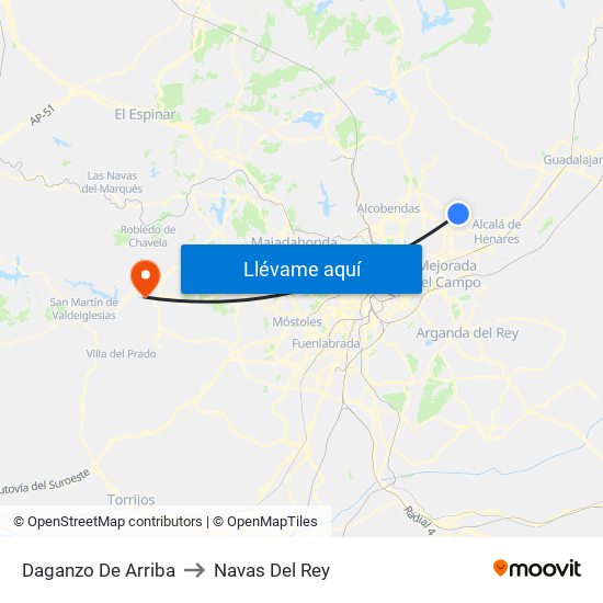Daganzo De Arriba to Navas Del Rey map