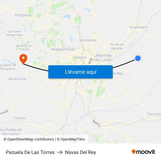 Pezuela De Las Torres to Navas Del Rey map