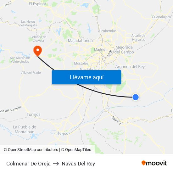 Colmenar De Oreja to Navas Del Rey map
