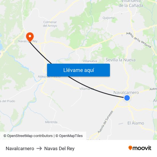 Navalcarnero to Navas Del Rey map