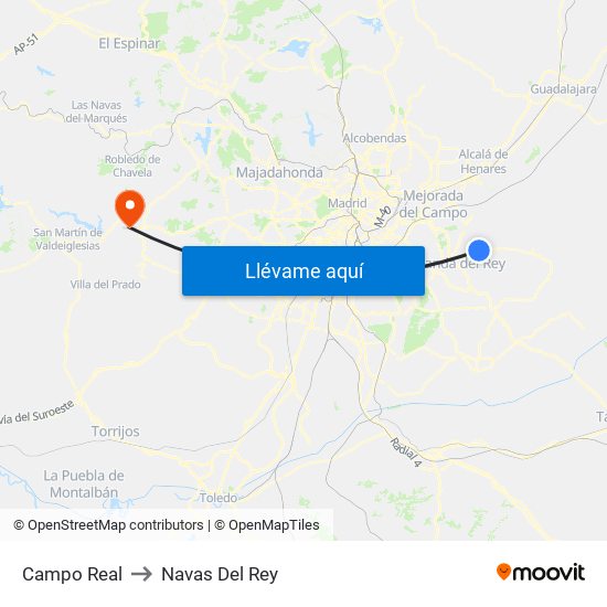 Campo Real to Navas Del Rey map