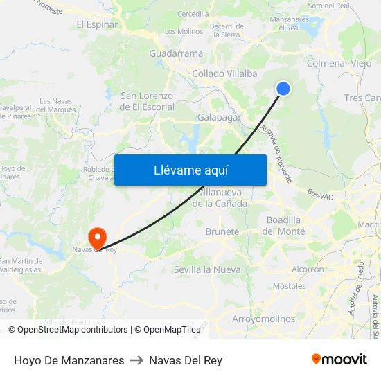 Hoyo De Manzanares to Navas Del Rey map