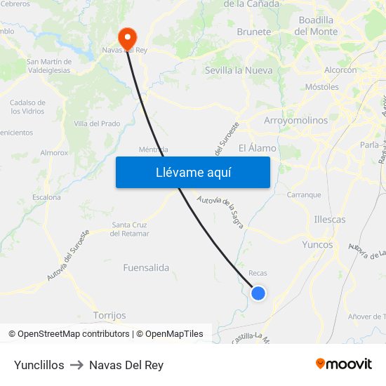 Yunclillos to Navas Del Rey map