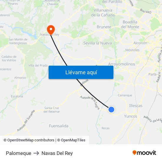 Palomeque to Navas Del Rey map