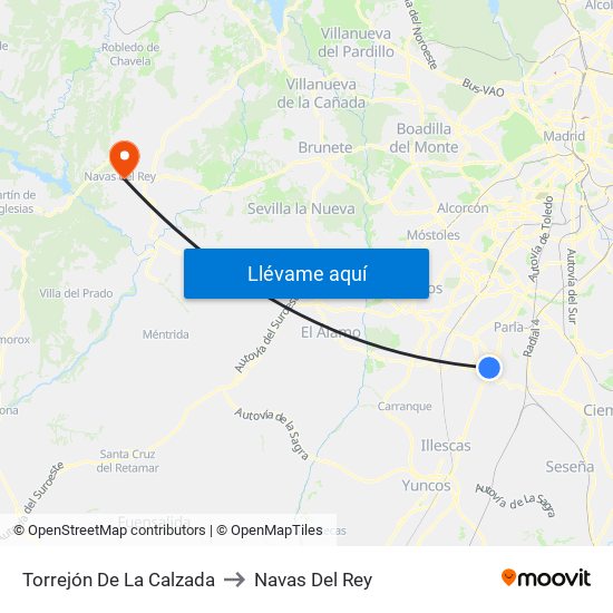 Torrejón De La Calzada to Navas Del Rey map