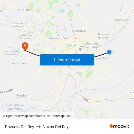Pozuelo Del Rey to Navas Del Rey map