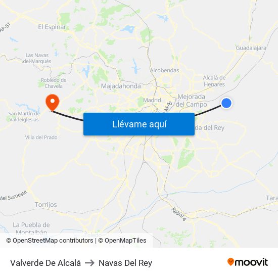 Valverde De Alcalá to Navas Del Rey map