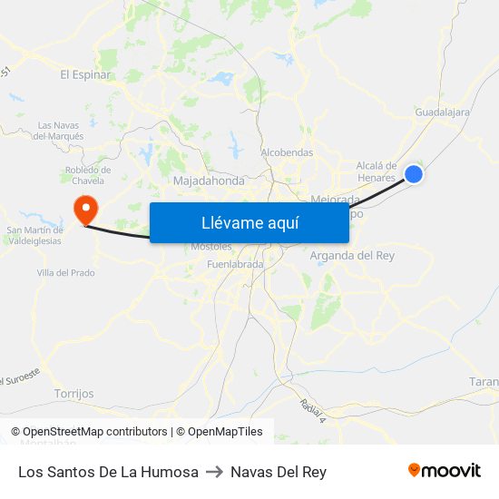 Los Santos De La Humosa to Navas Del Rey map