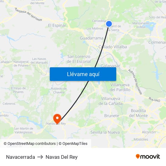 Navacerrada to Navas Del Rey map