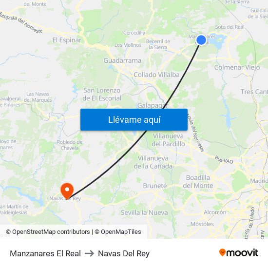 Manzanares El Real to Navas Del Rey map