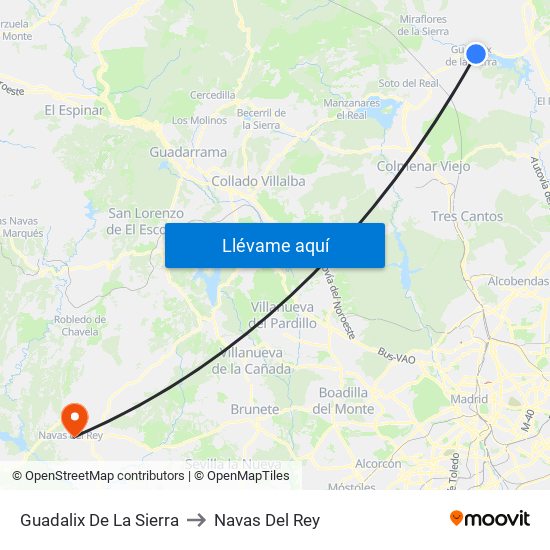 Guadalix De La Sierra to Navas Del Rey map