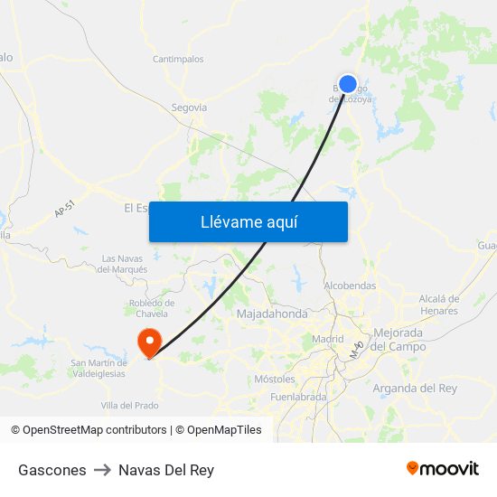 Gascones to Navas Del Rey map