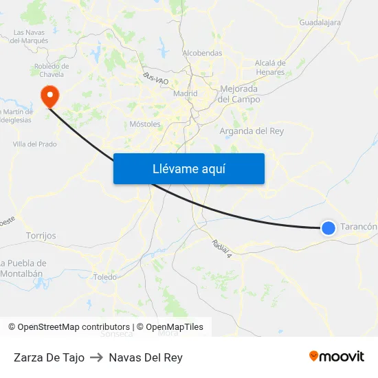 Zarza De Tajo to Navas Del Rey map