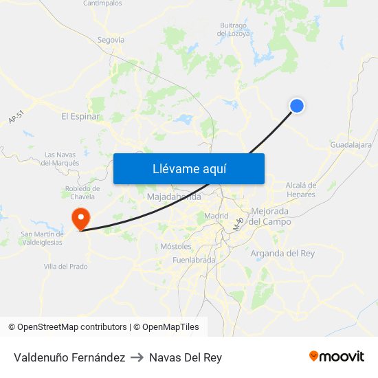 Valdenuño Fernández to Navas Del Rey map