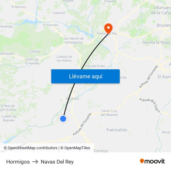Hormigos to Navas Del Rey map