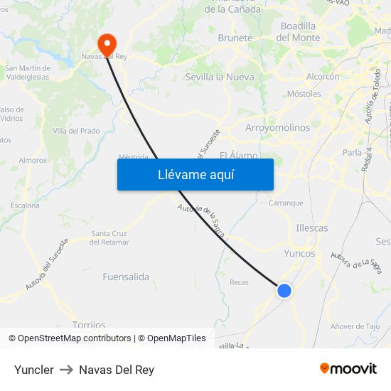 Yuncler to Navas Del Rey map