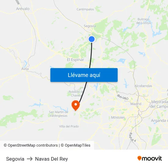 Segovia to Navas Del Rey map