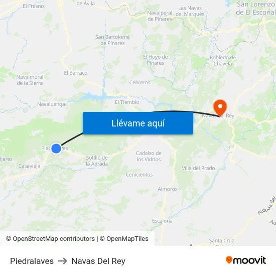 Piedralaves to Navas Del Rey map