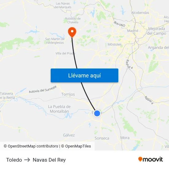 Toledo to Navas Del Rey map