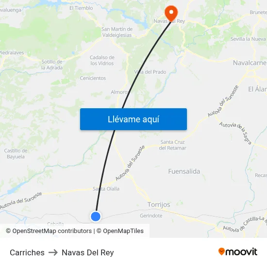 Carriches to Navas Del Rey map