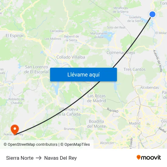 Sierra Norte to Navas Del Rey map