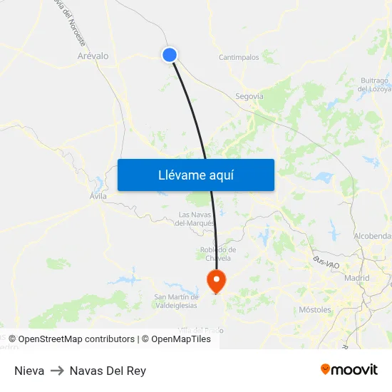 Nieva to Navas Del Rey map