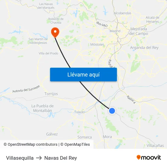 Villasequilla to Navas Del Rey map
