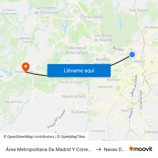 Área Metropolitana De Madrid Y Corredor Del Henares to Navas Del Rey map