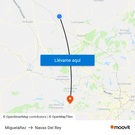 Migueláñez to Navas Del Rey map