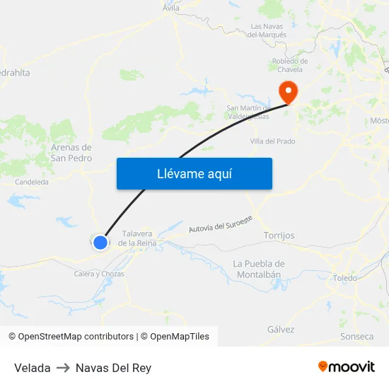 Velada to Navas Del Rey map