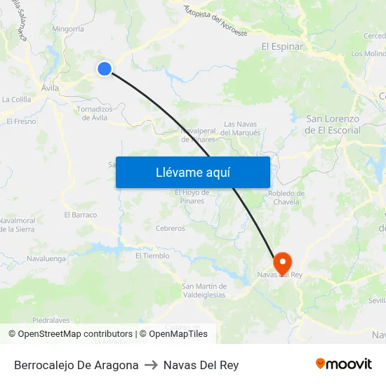 Berrocalejo De Aragona to Navas Del Rey map