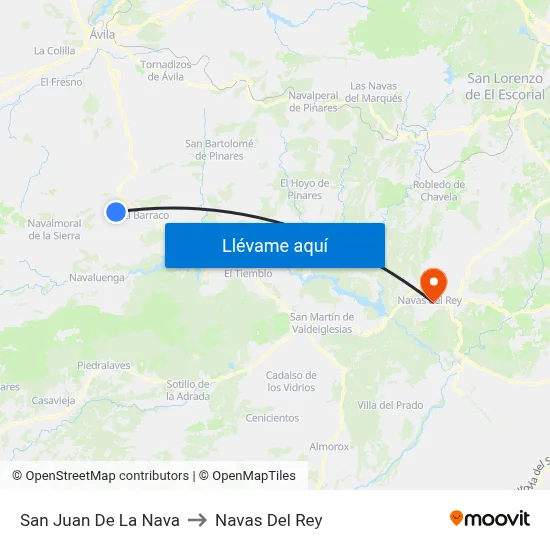 San Juan De La Nava to Navas Del Rey map