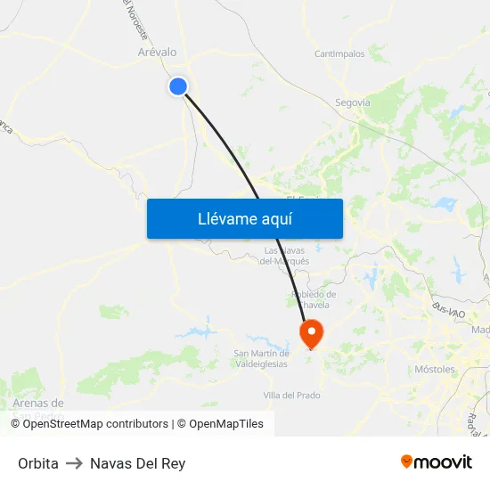 Orbita to Navas Del Rey map