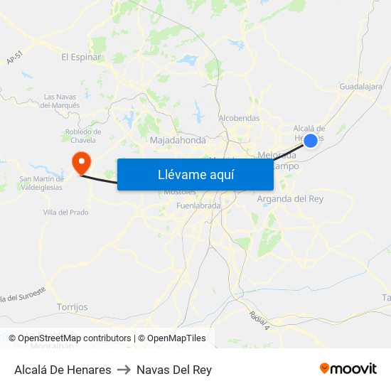 Alcalá De Henares to Navas Del Rey map