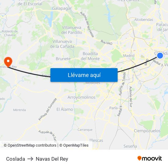 Coslada to Navas Del Rey map