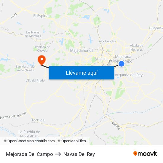 Mejorada Del Campo to Navas Del Rey map