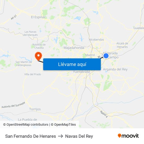 San Fernando De Henares to Navas Del Rey map