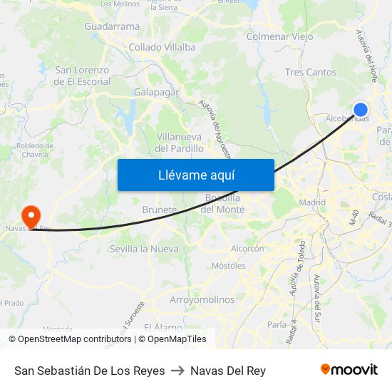 San Sebastián De Los Reyes to Navas Del Rey map