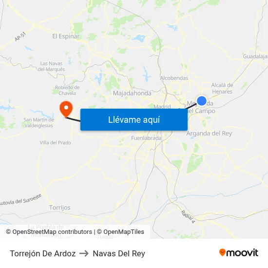 Torrejón De Ardoz to Navas Del Rey map