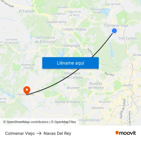 Colmenar Viejo to Navas Del Rey map