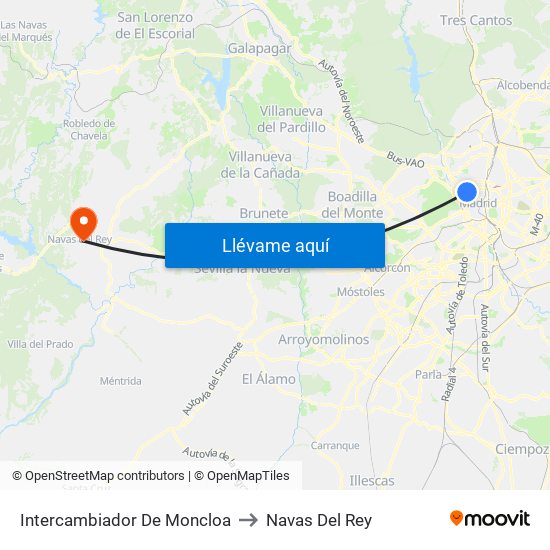 Intercambiador De Moncloa to Navas Del Rey map