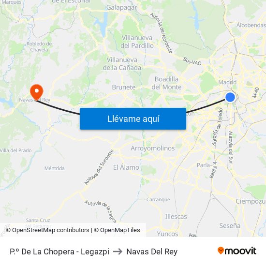 P.º De La Chopera - Legazpi to Navas Del Rey map