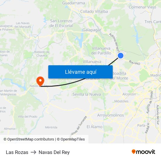 Las Rozas to Navas Del Rey map