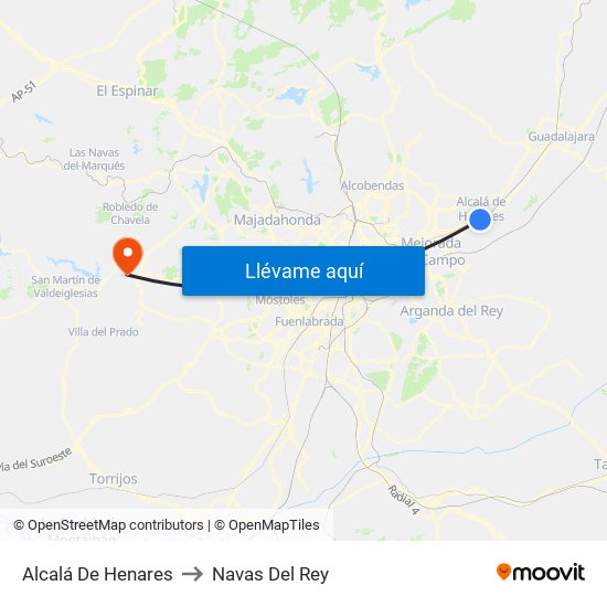 Alcalá De Henares to Navas Del Rey map