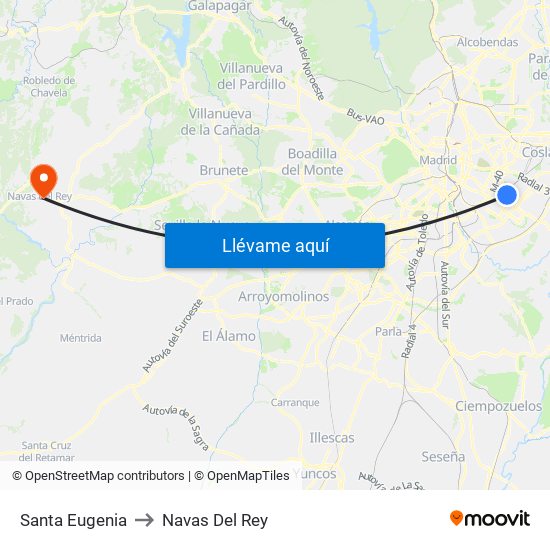 Santa Eugenia to Navas Del Rey map
