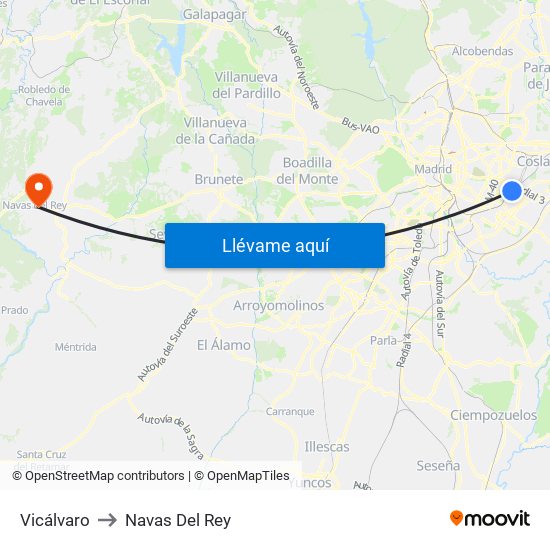 Vicálvaro to Navas Del Rey map