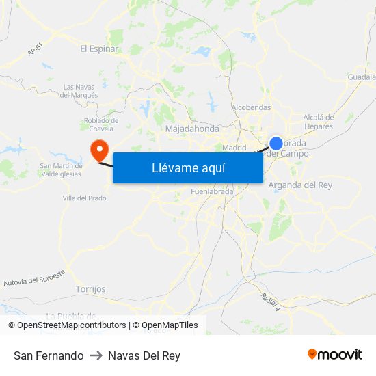 San Fernando to Navas Del Rey map