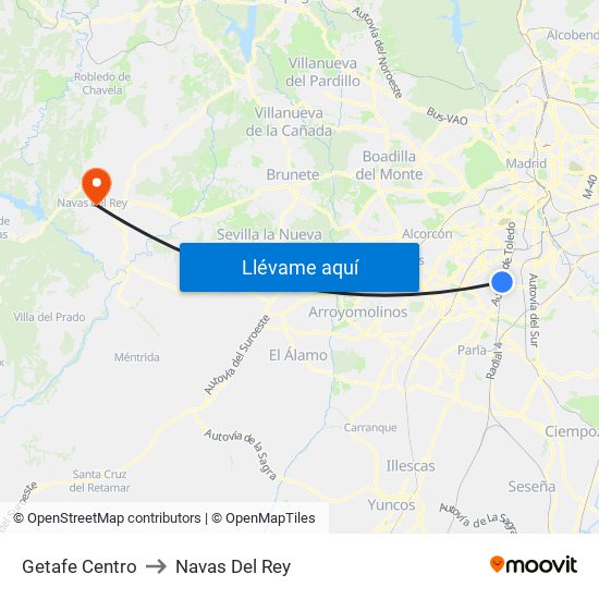 Getafe Centro to Navas Del Rey map